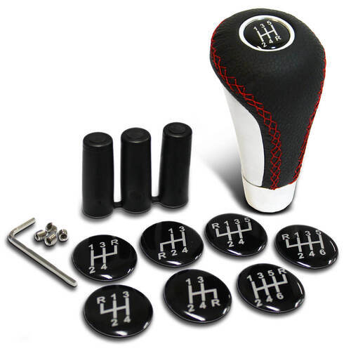 Leather Gear Knob Red Stitched Aluminium Insert With 8 Shift Patterns