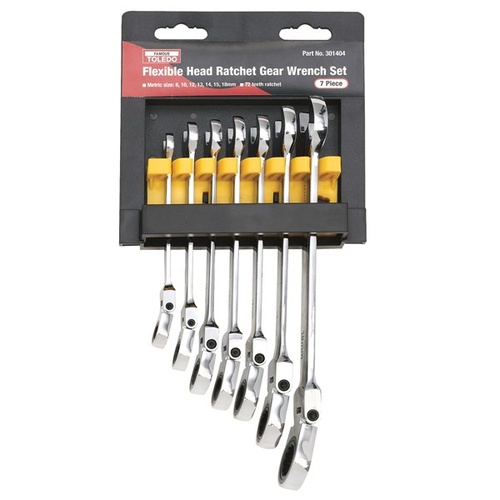 TOLEDO Ratchet Wrench Set Flexible Head - Metric 7 Pc. (8-18mm)