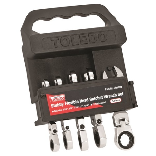 TOLEDO Ratchet Wrench Set Fixed Head Stubby, SAE 5 Pc. (5/16"-9/16")