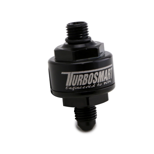 TURBOSMART Billet Turbo Oil Feed Filter 44um AN-4 to AN-4 ORB - Black