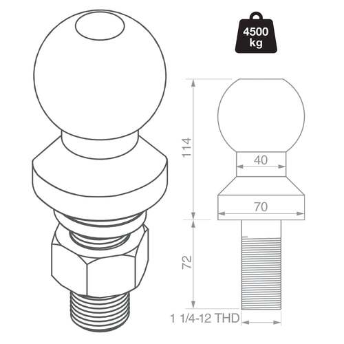 TAG 70mm Tow Ball (4.5T)