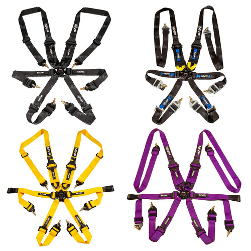 MVP 6 Point Cam Lock Harness w/HANS Compatible 2-3" Belts, Snap On Ends (FIA Approved)