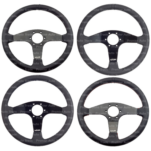 MVP Black 350mm Leather Steering Wheel Flat