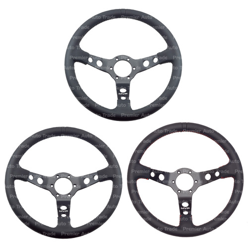 MVP Black 350mm Leather Steering Wheel Dished