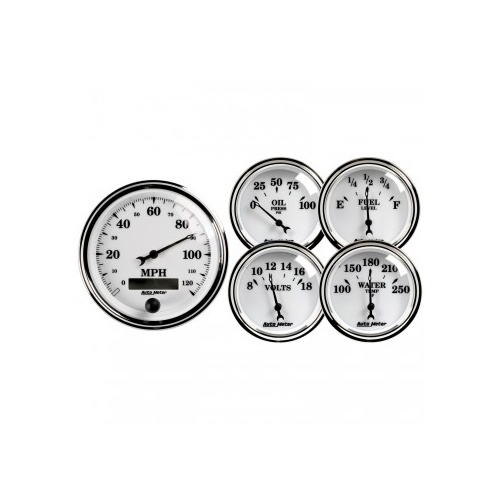 AUTOMETER 5 PC GAUGE KIT,3-3/8" & 2-1/16",ELECTRIC SPEEDOMETER,OLD TYME WHITE II # 1200