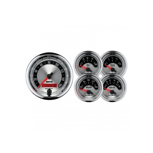 AUTOMETER  5 PC GAUGE KIT,3-3/8" & 2-1/16",ELECTRIC SPEEDOMETER,AMERICAN MUSCLE # 1202