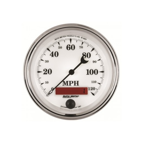 AUTOMETER GAUGE 3-3/8" SPEEDOMETER,0-120 MPH,ELECTRIC,OLD-TYME WHITE II # 1287