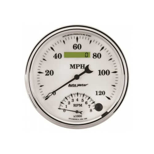 GAUGE 5" TACHOMETER/SPEEDOMETER COMBO,8K RPM/120 MPH,ELECTRIC,OLD-TYME WHITE II # 1290