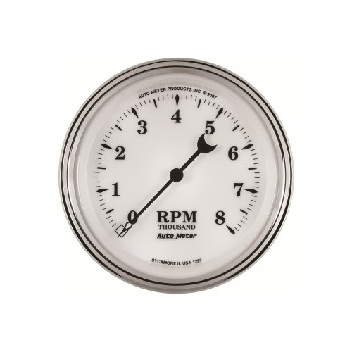 AUTOMETER GAUGE 3-3/8" IN-DASH TACHOMETER,0-8,000 RPM,OLD-TYME WHITE II # 1297