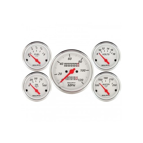 AUTOMETER 5 PC GAUGE KIT,3-1/8" & 2-1/16",MECHANICAL SPEEDOMETER,ARCTIC WHITE # 1300