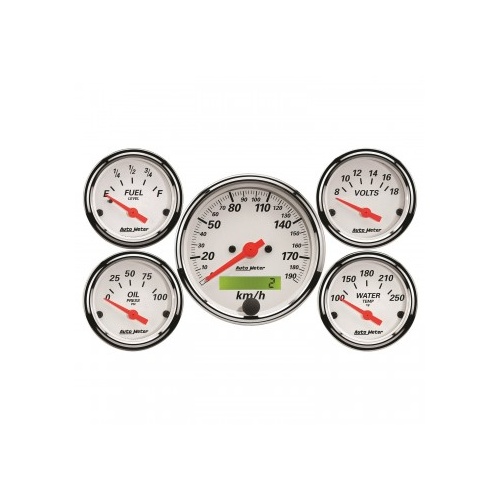 AUTOMETER 5 PC GAUGE KIT,3-1/8" & 2-1/16",ELECTRIC SPEEDOMETER,KM/H,ARCTIC WHITE # 1302-M