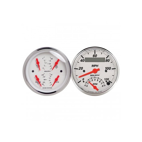 AUTOMETER 2 PC GAUGE KIT,3-3/8" QUAD& TACH/SPEEDO,ELECTRIC,240-33 ?,ARCTIC WHITE # 1309