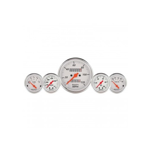 5 PC GAUGE KIT,3-1/8"& 2-1/16",MECHANICAL SPEEDOMETER,WTMP& OILP,ARCTIC WHT # 1311