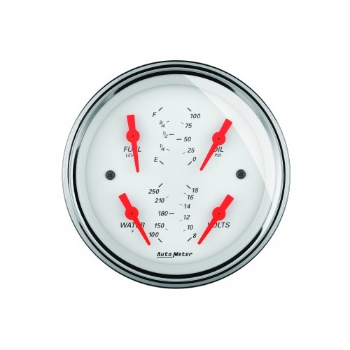 AUTOMETER 3-3/8" QUAD GAUGE,100 PSI/100-250F/8-18V/0-90 ?,ARCTIC WHITE # 1314