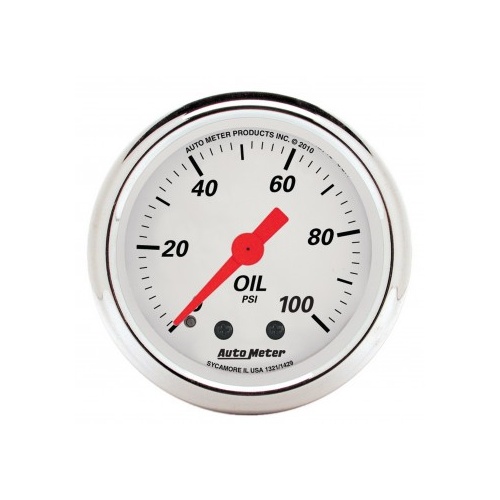 AUTOMETER GAUGE 2-1/16" OIL PRESSURE,0-100 PSI,MECHANICAL,ARCTIC WHITE # 1321