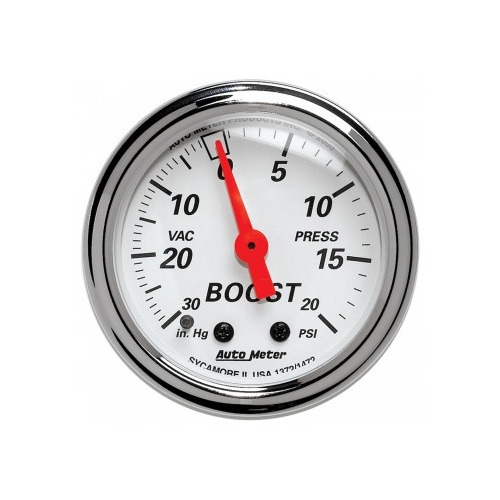 AUTOMETER GAUGE 2-1/16" BOOST/VACUUM,30 IN. HG/ 20 PSI,MECHANICAL,ARCTIC WHITE # 1372