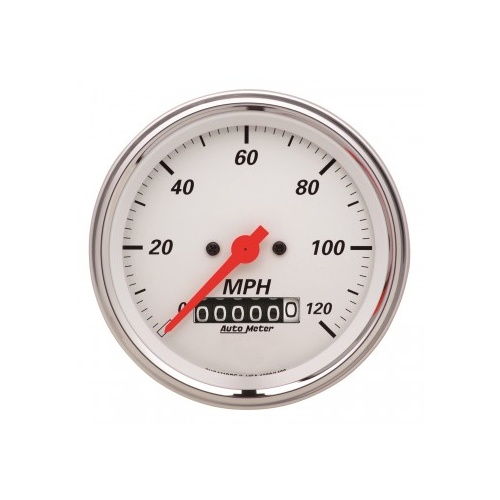 AUTOMETER GAUGE 3-3/8" SPEEDOMETER,0-120 MPH,ELECTRIC W/ BARREL ODO,ARCTIC WHITE # 1379