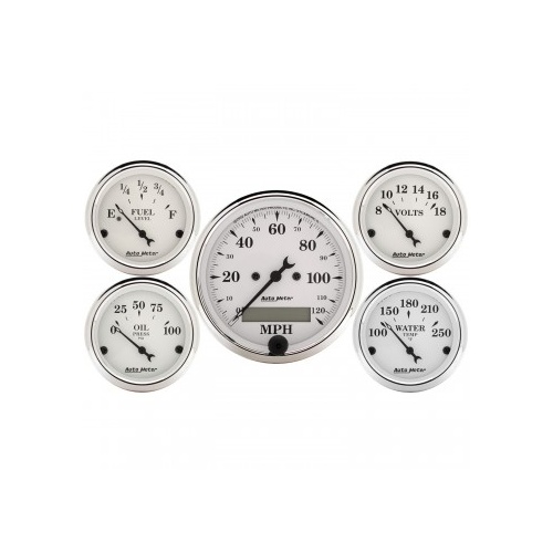 AUTOMETER 5 PC GAUGE KIT,3-1/8" & 2-1/16",ELECTRIC SPEEDOMETER,OLD TYME WHITE # 1602