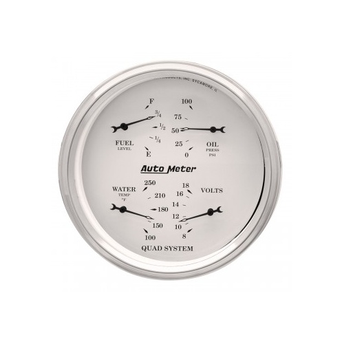 AUTOMETER GAUGE 5" QUAD GAUGE,100 PSI/100-250F/8-18V/240-33 ?,OLD-TYME WHITE # 1610