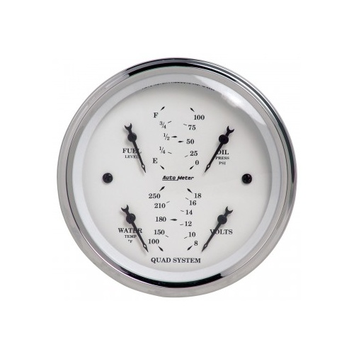 AUTOMETER 3-3/8" QUAD GAUGE,100 PSI/100-250F/8-18V/240-33 ?,OLD-TYME WHITE # 1612