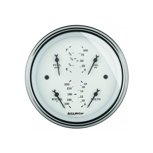 AUTOMETER 3-3/8" QUAD GAUGE,100 PSI/100-250F/8-18V/0-90 ?,OLD-TYME WHITE # 1614