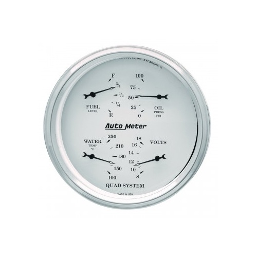 AUTOMETER GAUGE 5" QUAD GAUGE,100 PSI/100-250F/8-18V/0-90 ?,OLD-TYME WHITE # 1619