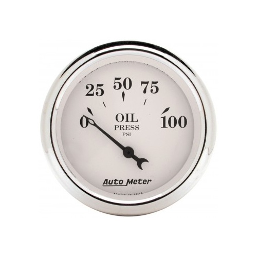 AUTOMETER GAUGE 2-1/16" OIL PRESSURE,0-100 PSI,AIR-CORE,OLD-TYME WHITE # 1628