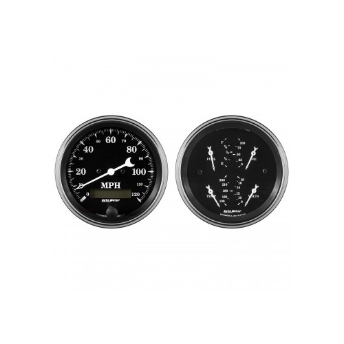 AUTOMETER 2 PC GAUGE KIT,3-3/8" QUAD & SPEEDO,ELECTRIC,240-33 ?,OLD TYME BLACK # 1700