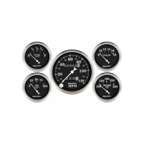 AUTOMETER 5 PC GAUGE KIT,3-1/8" & 2-1/16",MECHANICAL SPEEDOMETER,OLD TYME BLACK # 1708