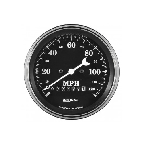GAUGE 3-3/8" SPEEDOMETER,0-120 MPH,ELECTRIC W/ WHEEL ODO,OLD TYME BLACK # 1779