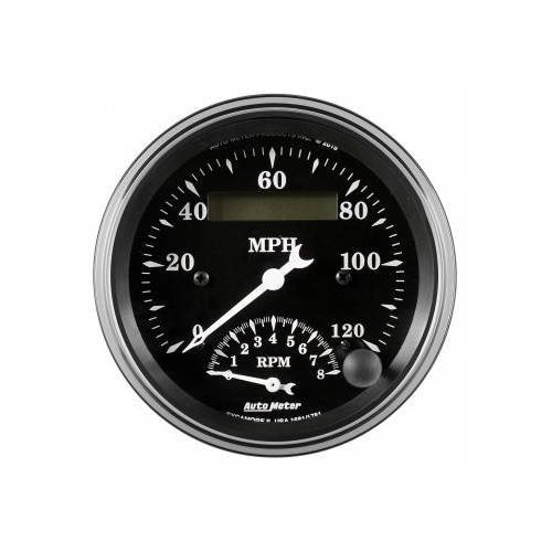 AUTOMETER GAUGE 3-3/8" TACH/SPEEDO,120MPH & 8K RPM,ELECTRIC,OLD TYME BLK # 1781