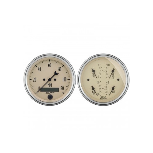 AUTOMETER 2 PC GAUGE KIT,3-3/8" QUAD & SPEEDO,ELECTRIC,240-33 ?,ANTIQUE BEIGE # 1800