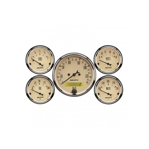 AUTOMETER 5 PC GAUGE KIT,3-1/8"& 2-1/16",ELECTRIC SPEEDOMETER,KM/H,ANTIQUE BEIGE # 1809-M