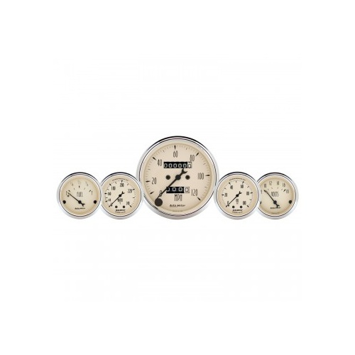 5 PC GAUGE KIT,3-1/8"& 2-1/16",MECHANICAL SPEEDOMETER,WTMP& OILP,ANTQ BEIGE # 1811