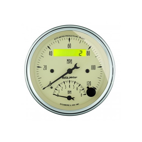 GAUGE 3-3/8" TACHOMETER/SPEEDOMETER COMBO,8K RPM/120 MPH,ELECTRIC,ANTIQUE BEIGE # 1881