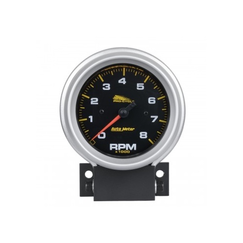 AUTOMETER GAUGE 3-3/4" TACHOMETER,0-8,000 RPM,BLACK W/ SILVER BEZEL,PRO-CYCLE # 19201