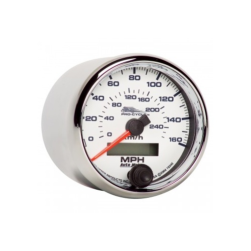 AUTOMETER GAUGE 2-5/8" SPEEDOMETER,0-160 MPH,ELECTRIC,0-260 KM/H,WHITE,PRO-CYCLE # 19345