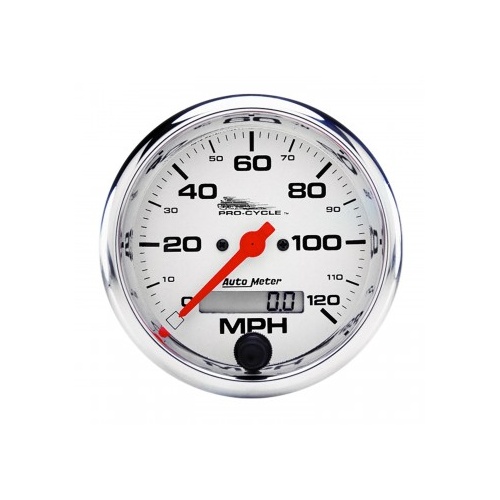 AUTOMETER GAUGE 3-3/4" SPEEDOMETER,0-120 MPH,ELECTRIC,WHITE,PRO-CYCLE # 19351