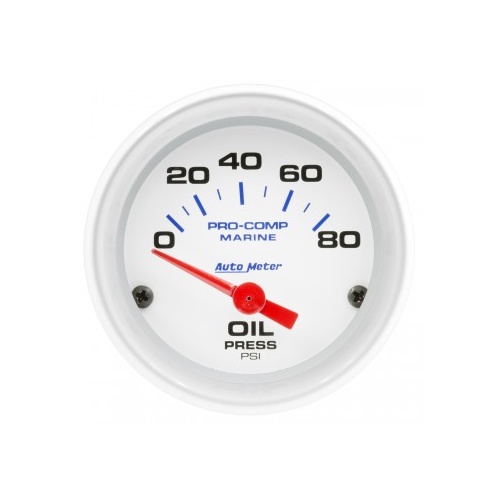 AUTOMETER GAUGE 2-1/16" OIL PRESSURE,0-80 PSI,AIR-CORE,MARINE WHITE # 200744
