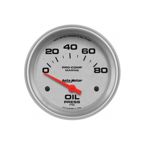 AUTOMETER GAUGE 2-5/8" OIL PRESSURE,0-80 PSI,AIR-CORE,MARINE SILVER # 200747-33