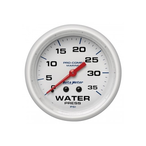 AUTOMETER GAUGE 2-5/8" WATER PRESSURE,0-35 PSI,MECHANICAL,MARINE WHITE # 200773