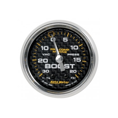 AUTOMETER GAUGE 2-1/16" VAC/BOOST,30 IN HG/20 PSI,MECHANICAL,MARINE CARBON FIBER # 200774-40
