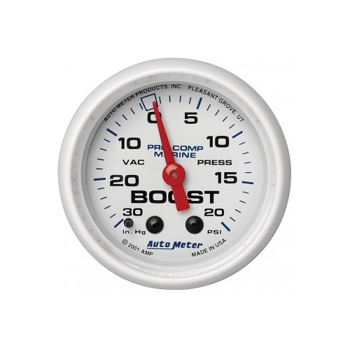 AUTOMETER GAUGE 2-1/16" VACUUM/BOOST,30 IN HG/20 PSI,MECHANICAL,MARINE WHITE # 200774