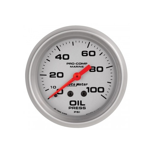 AUTOMETER GAUGE 2-5/8" OIL PRESSURE,0-100 PSI,MECHANICAL,MARINE SILVER # 200777-33