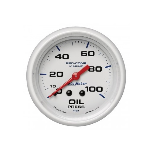 AUTOMETER GAUGE 2-5/8" OIL PRESSURE,0-100 PSI,MECHANICAL,MARINE WHITE # 200777