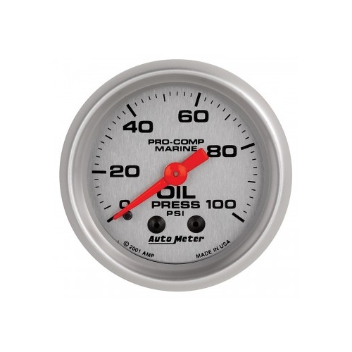 AUTOMETER GAUGE 2-1/16" OIL PRESSURE,0-100 PSI,MECHANICAL,MARINE SILVER # 200790-33