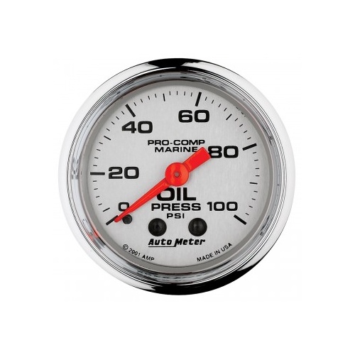 AUTOMETER GAUGE 2-1/16" OIL PRESSURE,0-100 PSI,MECHANICAL,MARINE CHROME # 200790-35