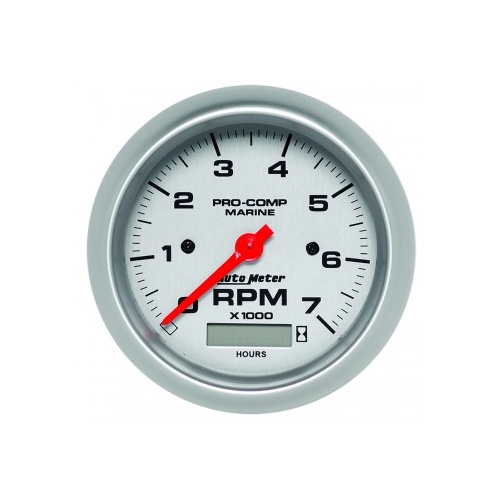 GAUGE 3-3/8" IN-DASH TACHOMETER WITH HOUR METER,0-7,000 RPM,MARINE SILVER # 200890-33