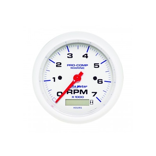 GAUGE 3-3/8" IN-DASH TACHOMETER WITH HOUR METER,0-7,000 RPM,MARINE WHITE # 200890