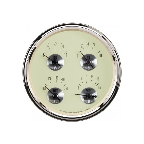 AUTOMETER GAUGE 5" QUAD GAUGE,100 PSI/100-250F/8-18V/240-33 ?,PRESTIGE ANTIQUE IVORY # 2010